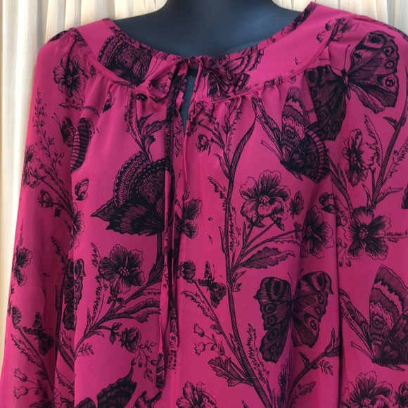 LOFT Blouse Deep Pink & Black Medium - Picture 1 of 6